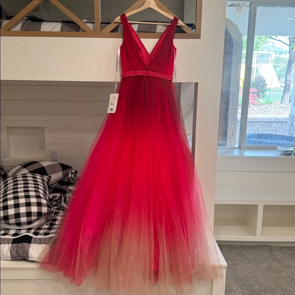 Mac Duggal 20378 Ombre Tulle Prom Gown Beaded Belt Dress - Picture 7 of 7